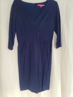 Catherine Malandrino Navy V-Neck 3/4-sleeve Sheath Dress